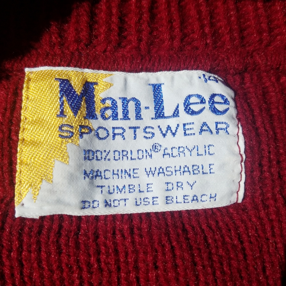 VTG Man-Lee Orlon Acrylic Red Yellow Shawl Sweater - Picture 3 of 6